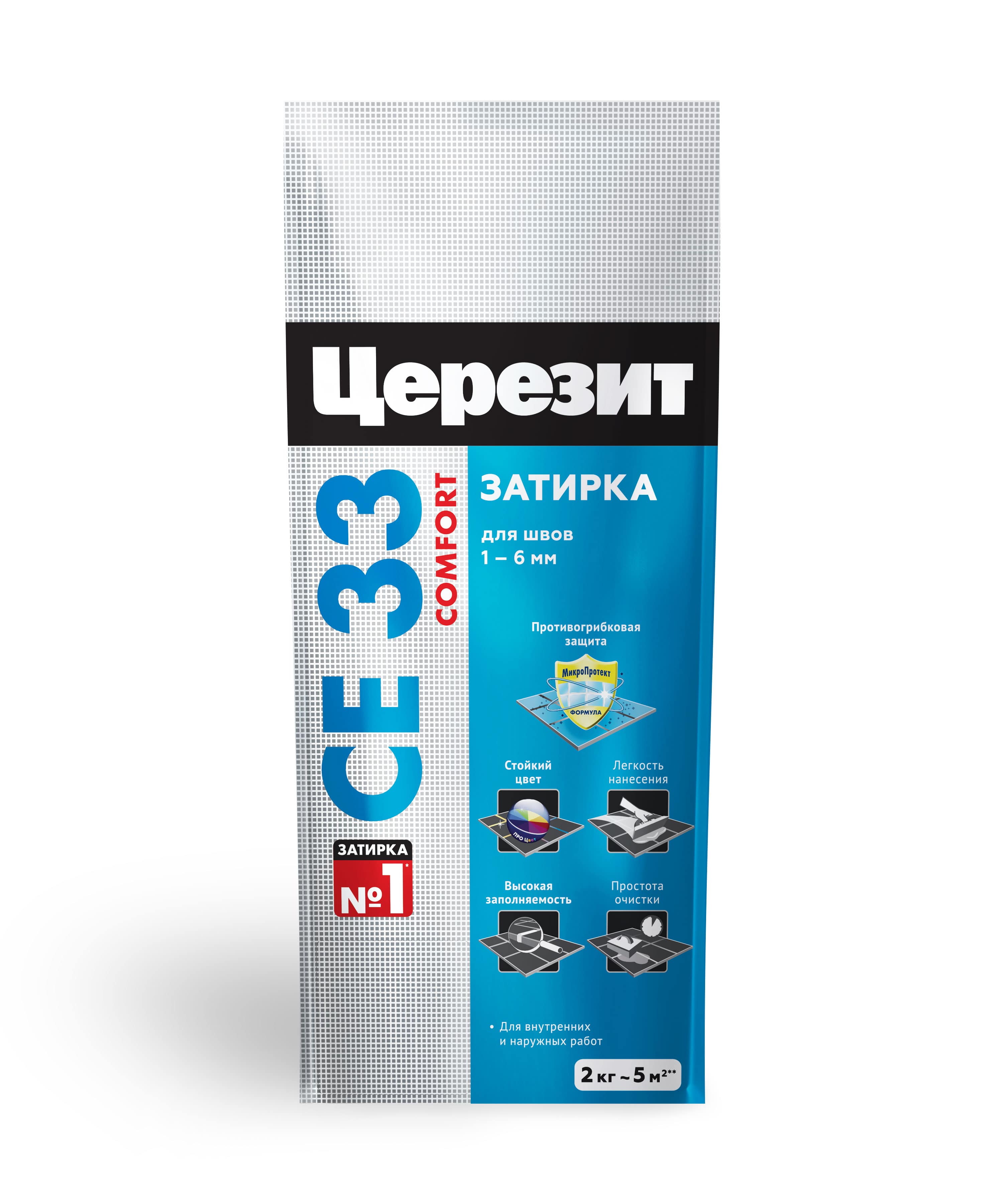 Затирка для швов 1-6 мм Ceresit / Церезит СЕ 33 Comfort 2 кг (цвет: Серый)								