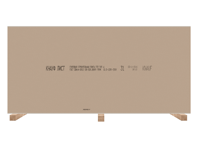 Гипсокартонный КНАУФ лист (гипсокартон ГКЛ, ГСП А) стандартный 2000x1200x 12,5мм