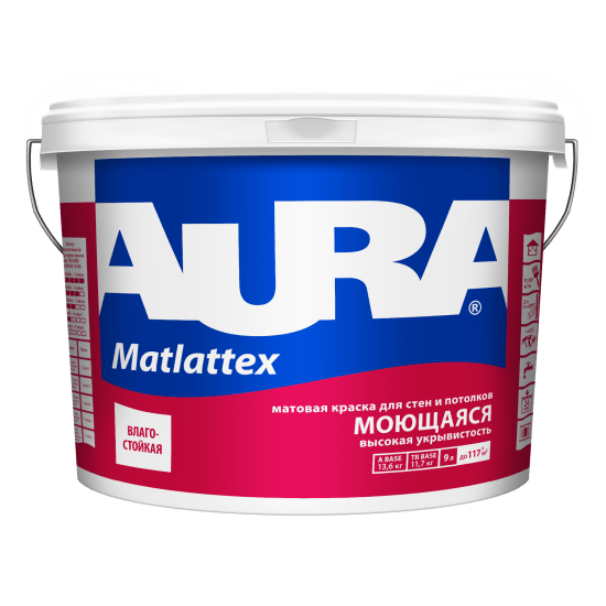 AURA  Mattlatex, Краска моющаяся Черный Янтарь (RAL 9005), 9л								
