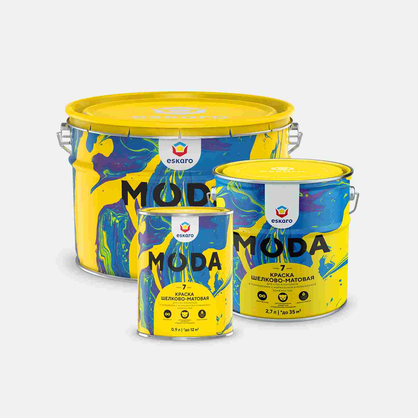 Краска шелково-матовая для стен и потолков Eskaro MODA 7 (База А - белая) 0,9л