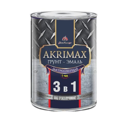 Грунт-эмаль 3 в1 быстросохнущая мат. Akrimax-PREMIUM черная 0,8 кг								