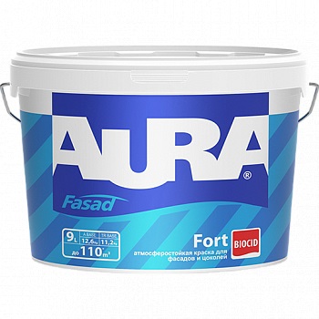 Краска фасадная атмосферостойкая для фасадов и цоколей AURA Fasad Fort / АУРА Форт 2,7 л (база А)								