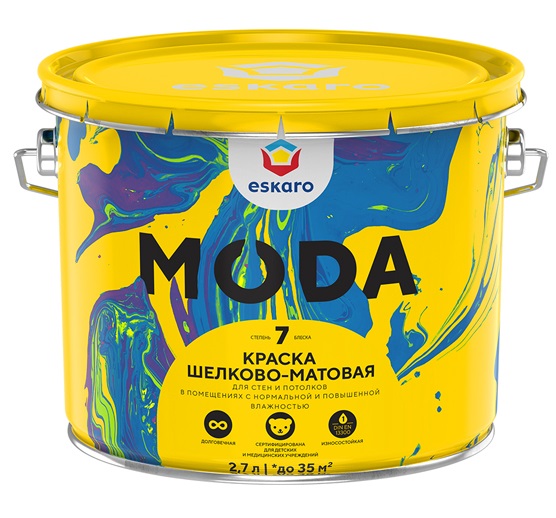 Краска шелково-матовая для стен и потолков ESKARO Moda 7 (База TR - прозрачная) 2,7 л