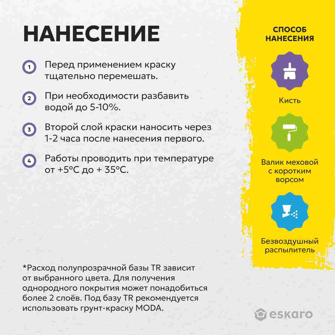 Краска матовая для стен и потолков Eskaro Moda 3 (База TR - прозрачная) 0,9 л