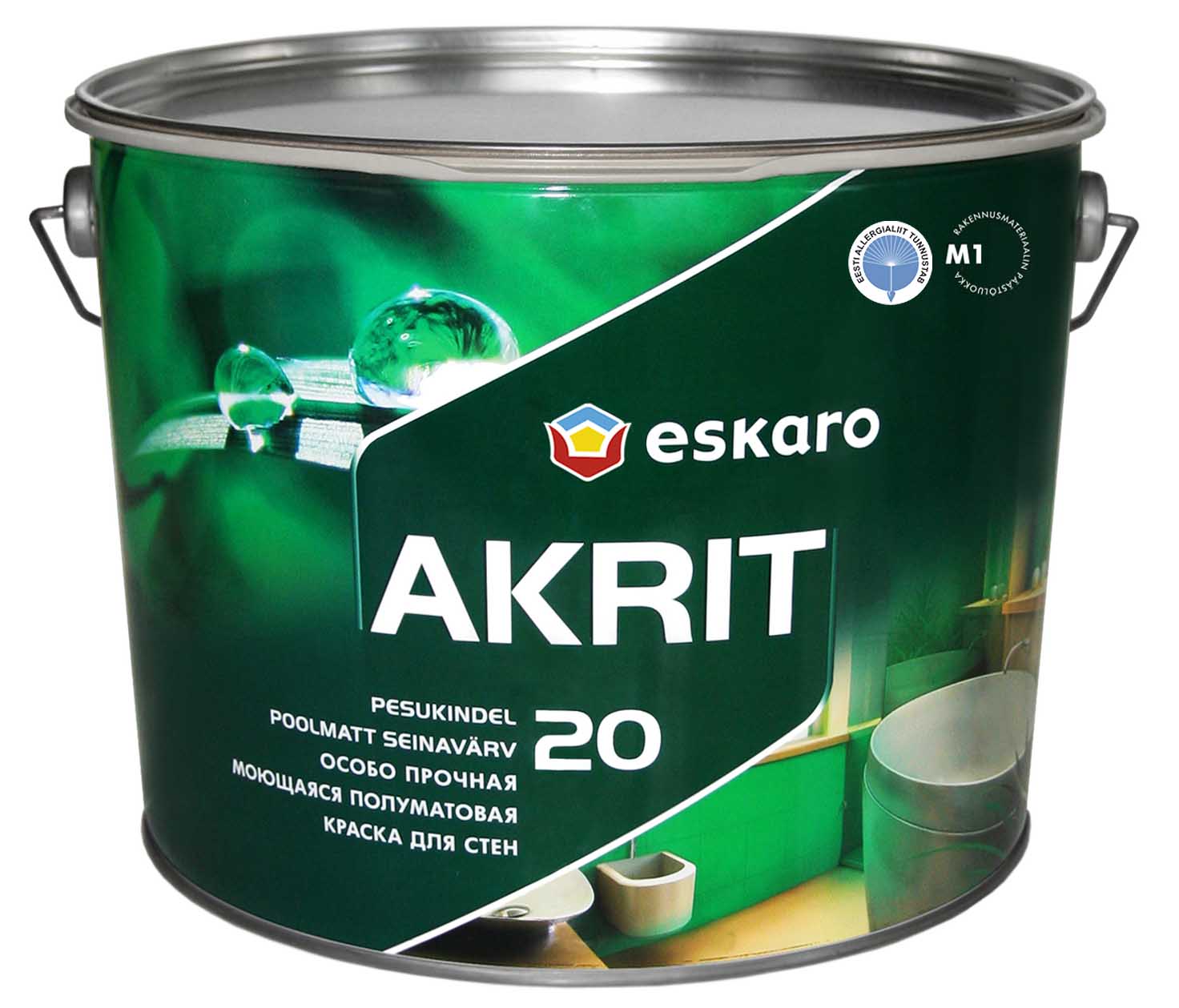 Краска Eskaro Akrit-20 акрилатная п/м интерьерная с высокой устойчивостью к мытью и истиранию 9.5л