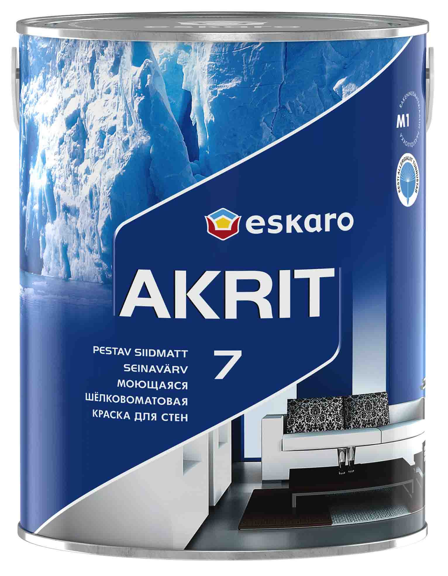 Краска акрилатная матовая интерьерная  с высокой износостойкостью "Eskaro Akrit-7" 2,85 л