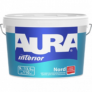 Матовая высокоукрывистая краска для стен и потолков AURA Interior Nord / АУРА Норд 15 л (база А)