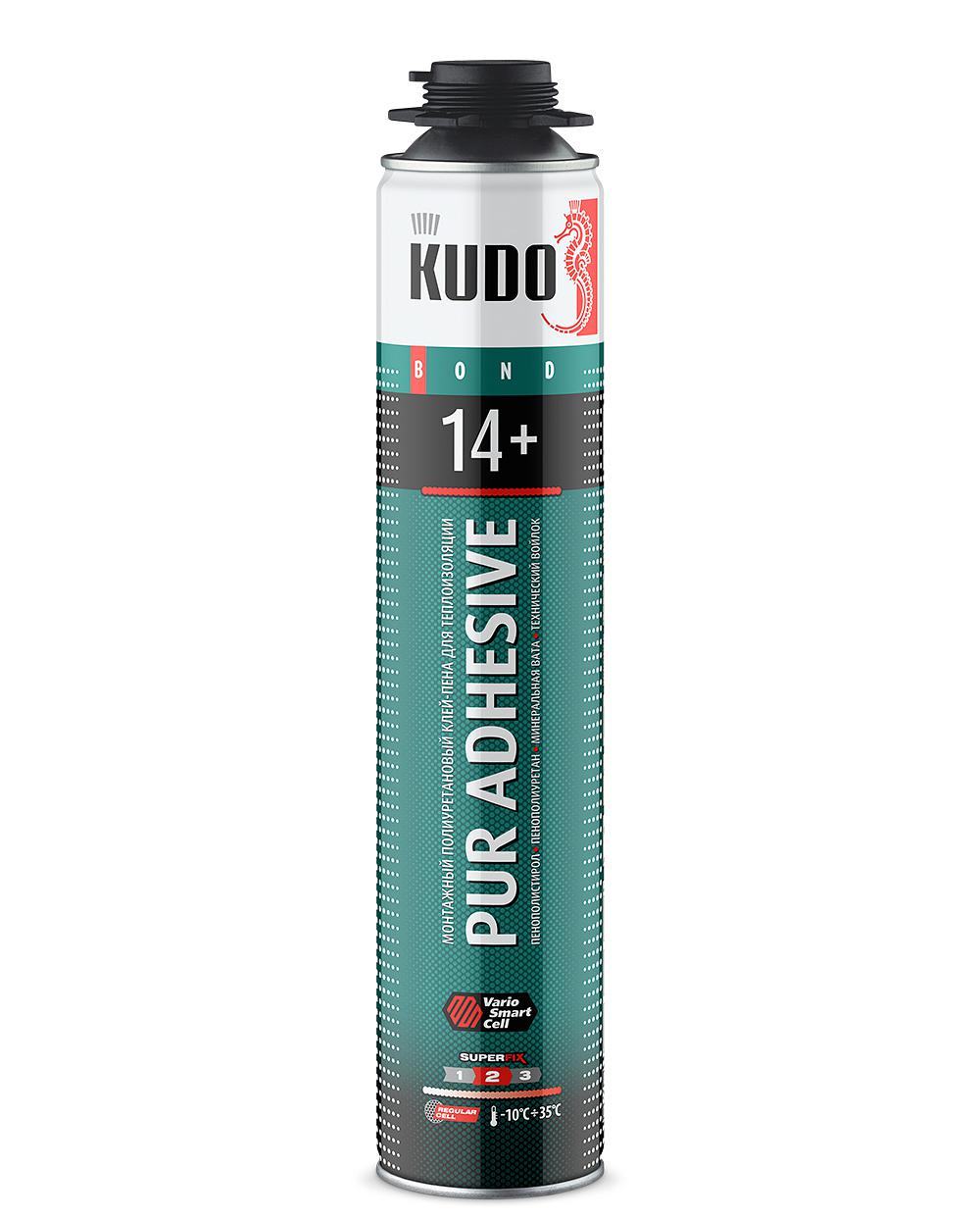Монтажная клей-пена KUDO PUR ADHESIVE 14+, для теплоизоляционных плит, Всесезонная 1000 мл