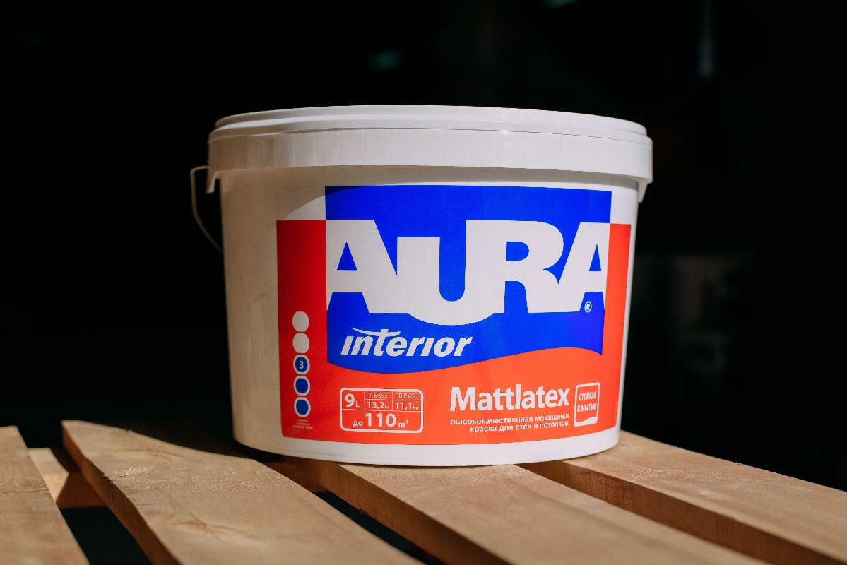 Краска моющаяся для стен и потолков AURA Mattlatex Interior / Аура Матлатекс 9 л (база TR)