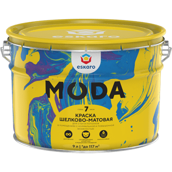 Краска шелково-матовая Eskaro MODA 7 для стен и потолков, 9 л
