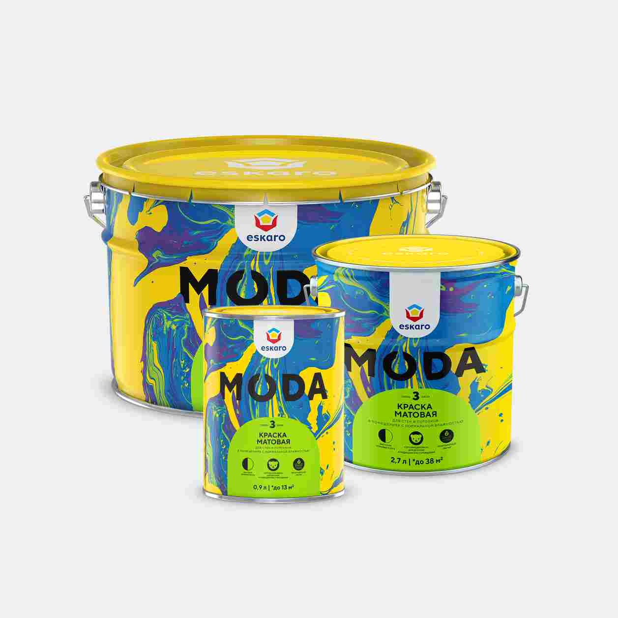 Краска матовая для стен и потолков Eskaro Moda 3 (База TR - прозрачная) 0,9 л