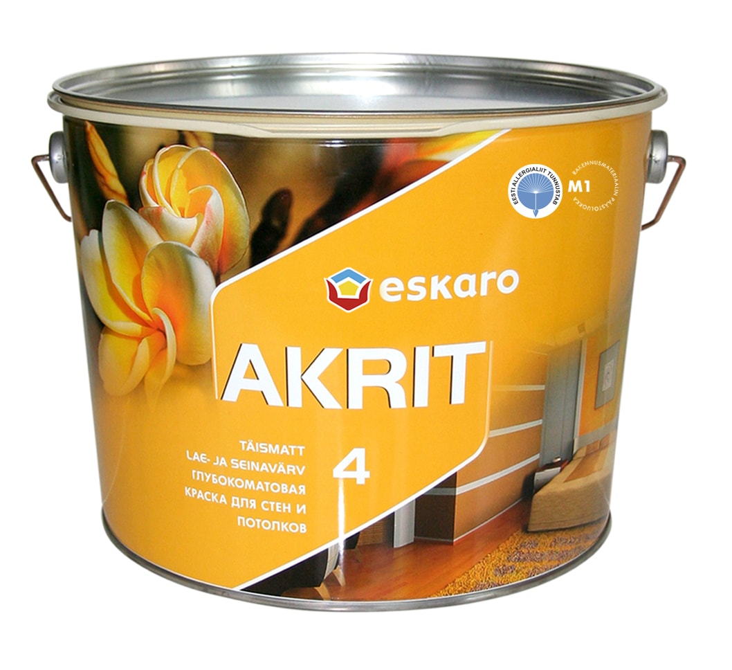 Глубокоматовая краска для стен и потолков Eskaro Akrit 4 (База А - белая) 9,5 л