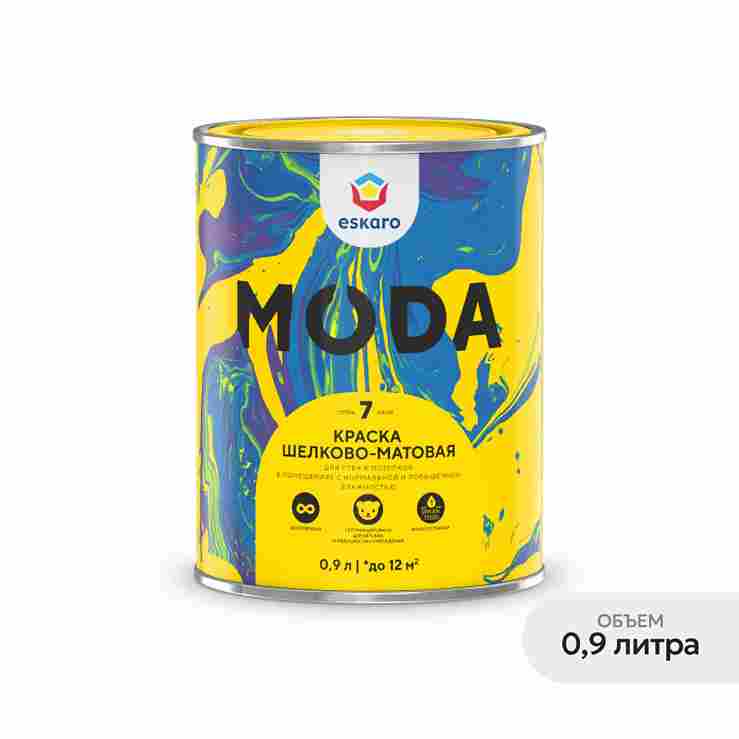 Краска шелково-матовая для стен и потолков Eskaro MODA 7 (База А - белая) 0,9л