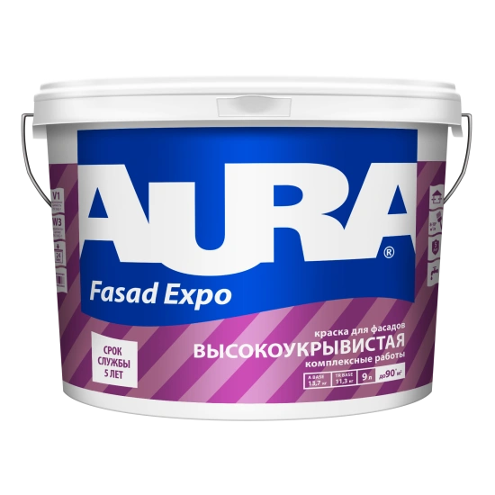 AURA Expo, Матовая краска для фасадов, основа TR, 9 л черное ведро