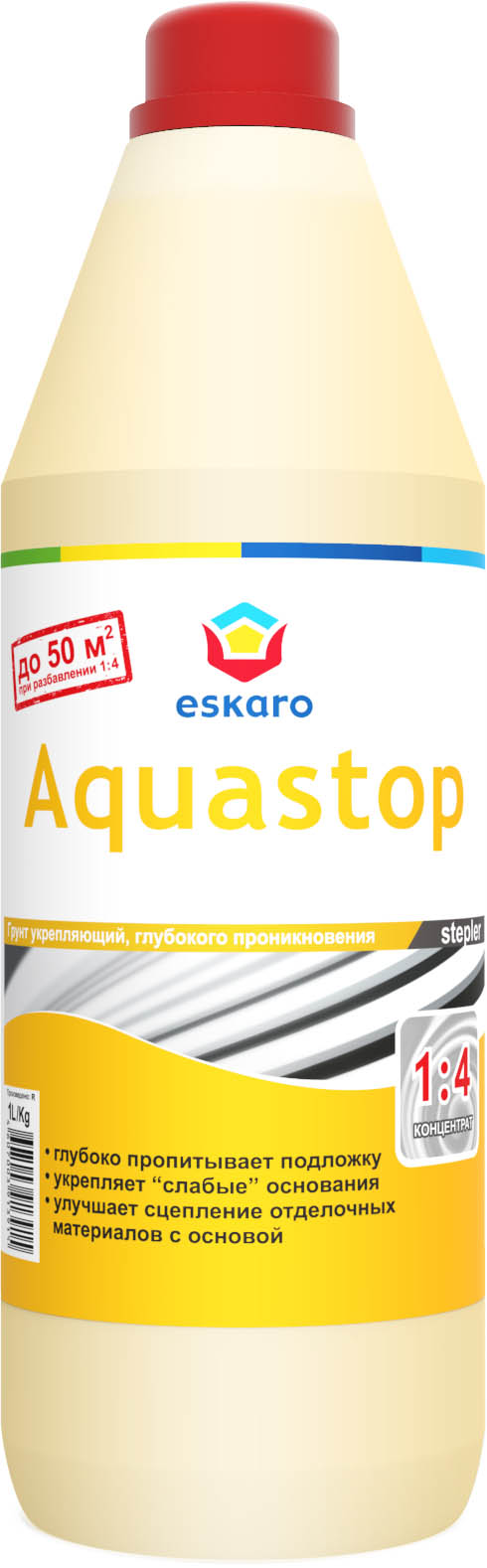 Грунт - влагоизолятор (грунтовка) глубокого проникновения Eskaro Aquastop Stepler 1 л Концентрат 1:5