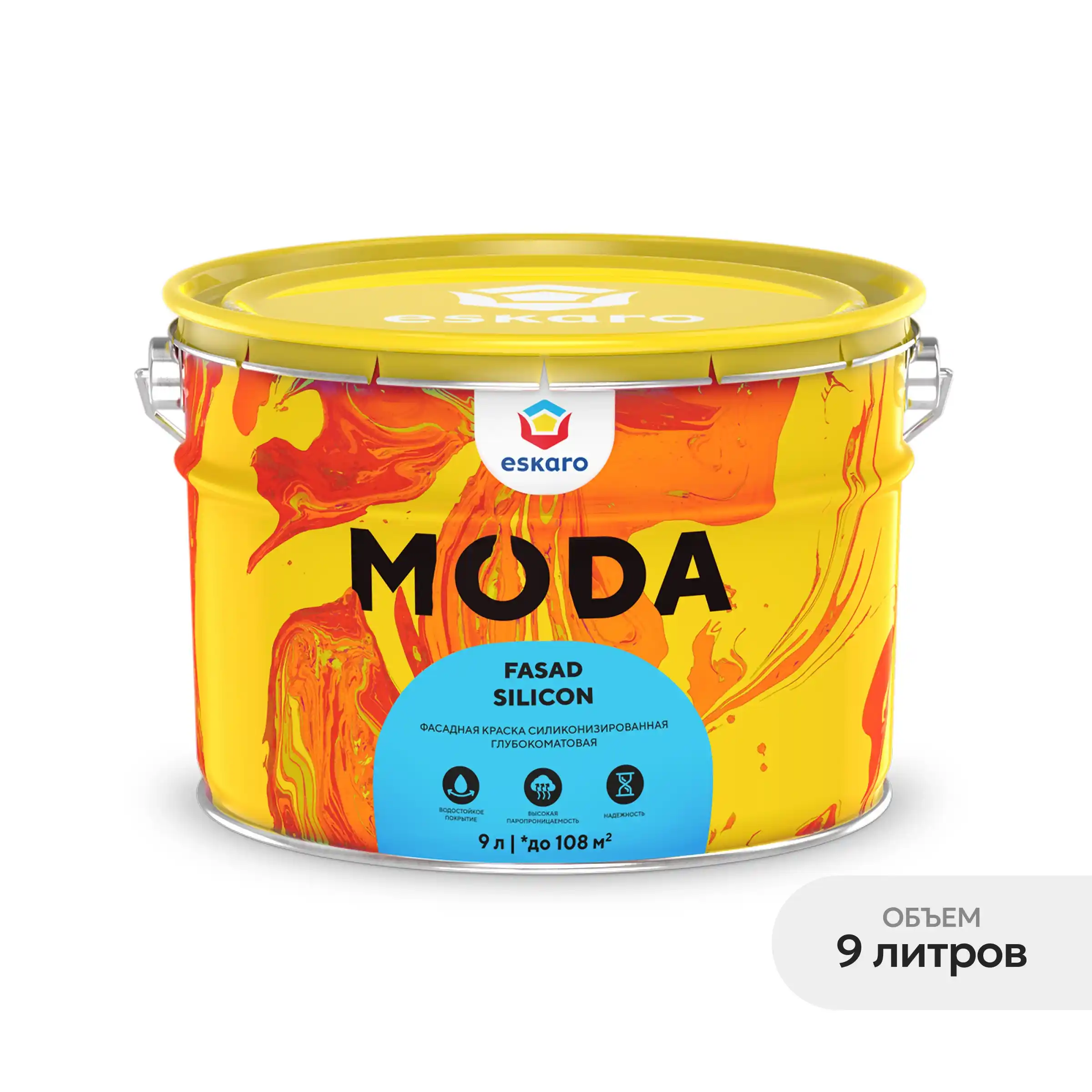 Фасадная краска силиконизированная глубокоматовая Eskaro MODA Fasad Silicon (База А - белая) 9 л