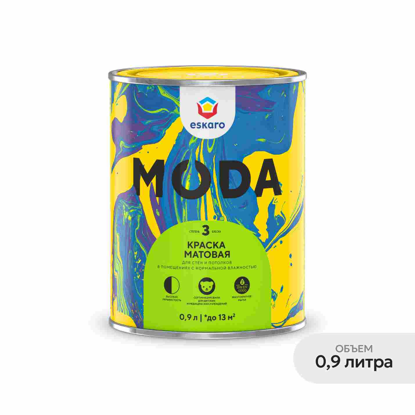 Краска матовая для стен и потолков Eskaro Moda 3 (База TR - прозрачная) 0,9 л
