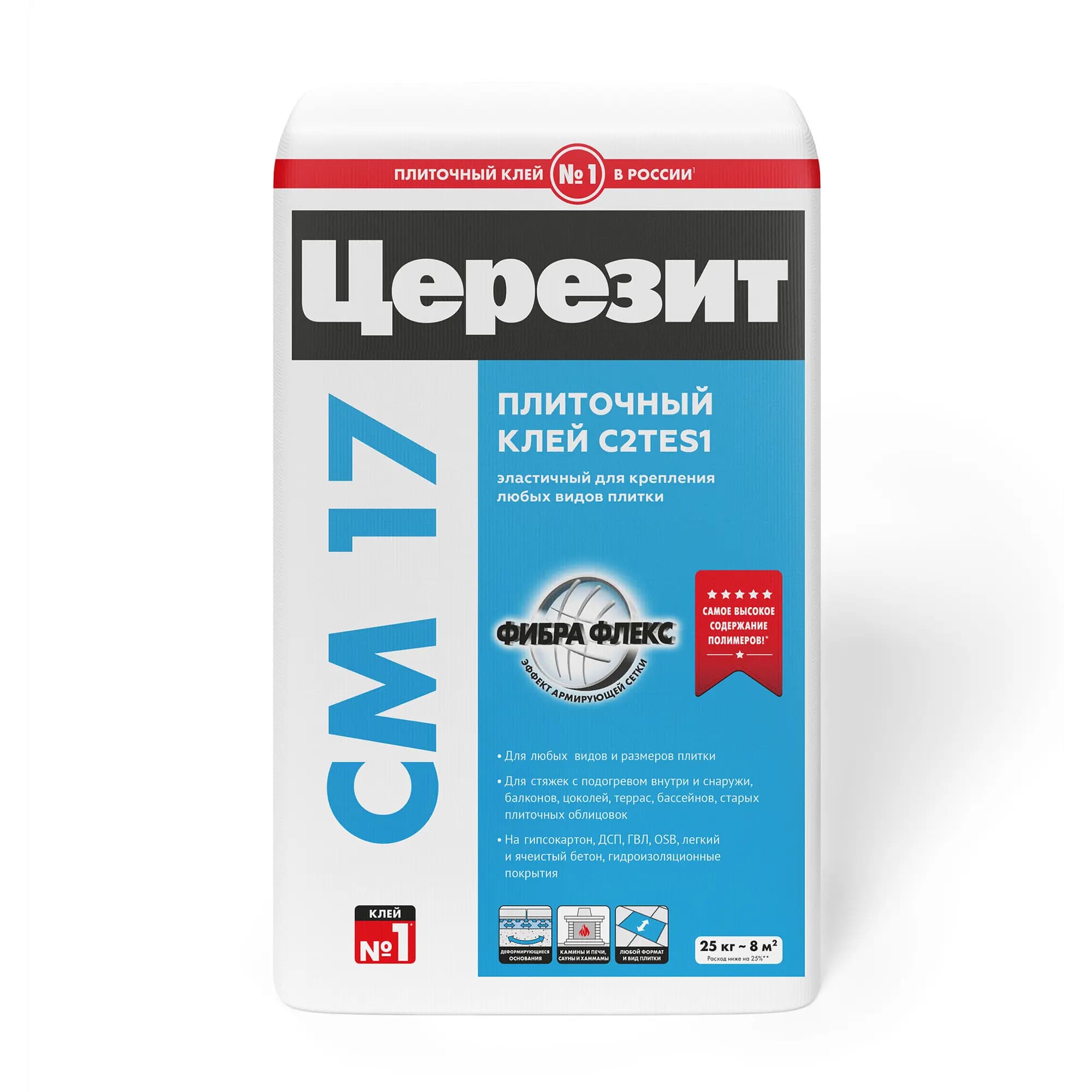 Клей для плитки высокоэластичный Ceresit CM 17 «Super Flex», 25 кг (Церезит)								