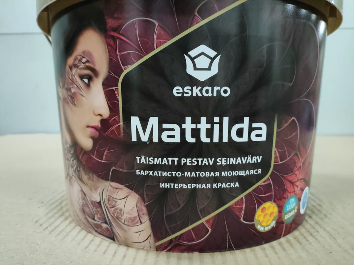 Бархатисто-матовая моющаяся интерьерная краска Eskaro Mattilda (База А - белая) 9,5 л