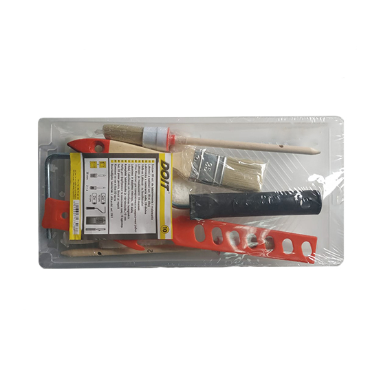 Малярный набор для покраски и пакировки - 10 шт.: валики, поролон, ручка, кисти, ванночка и миксер