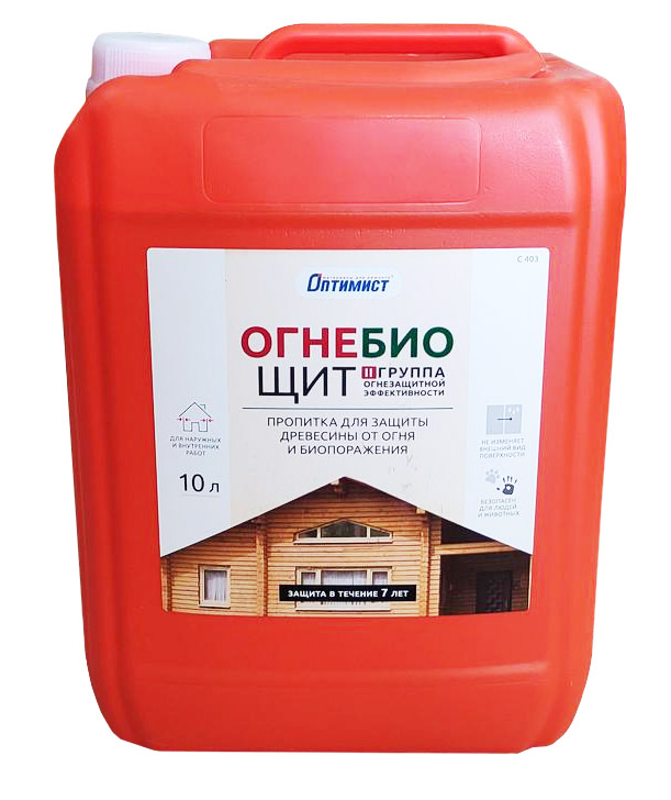 Пропитка для защиты древесины от огня и биопоражения ОГНЕБИОЩИТ С 403 Оптимист 10 л