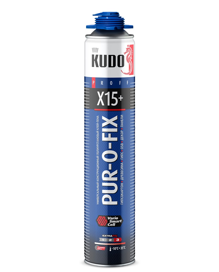 Клей -пена универсальный конструктивный KUDO PUR-O-FIX X15+ проф-ный., всесезонный 1000мл								