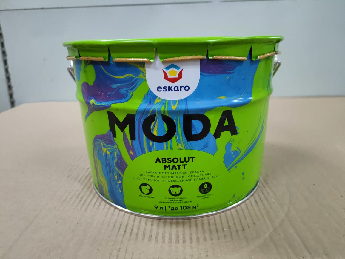 Бархатисто-матовая краска для стен и полотков Eskaro Moda Absolut Matt (База А - белая) 9 л								